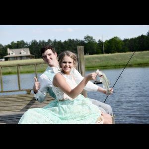 Two piece cream and mint gown
